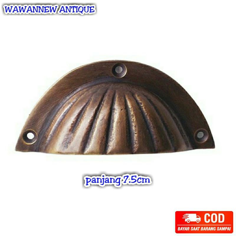 Handle / Tarikan Laci Lemari Jendela Pintu Rumah Kuningan Antik Murah Motif Kerang Ukir 7.5cm