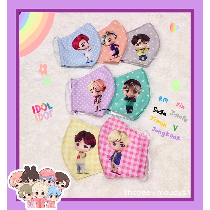 Masker motif Tiny Tan BTS ( 2ply+kantong filter ) ukuran anak dan dewasa