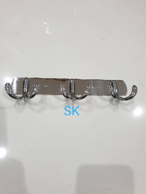 Kapstok Stainles - Gantungan Baju Hook 2 Cabang 5 Kait - Hanger Baju Stainles Steel Bagus Murah