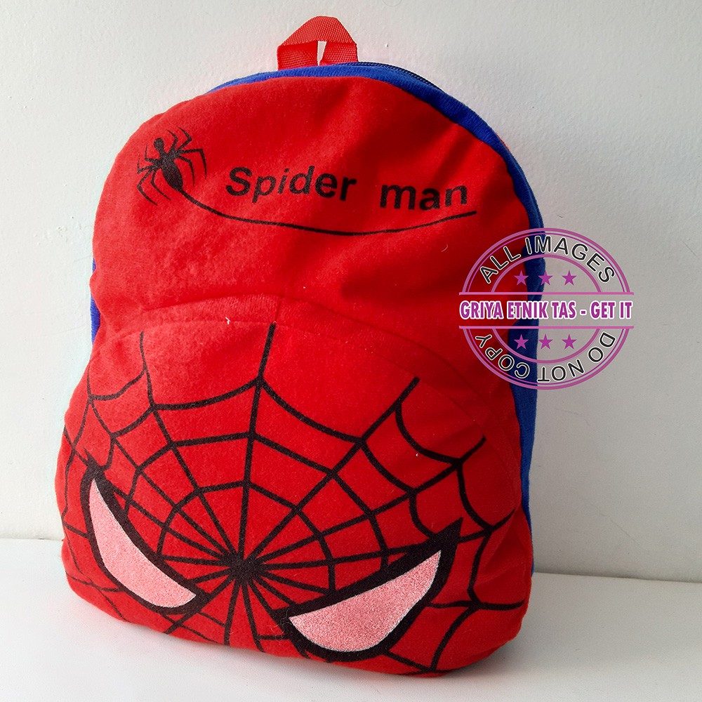 Tas Anak TK laki laki Karakter Spiderman Tas Boneka PAUD Perempuan Boba Pooh Tas Gendong mini Bulu