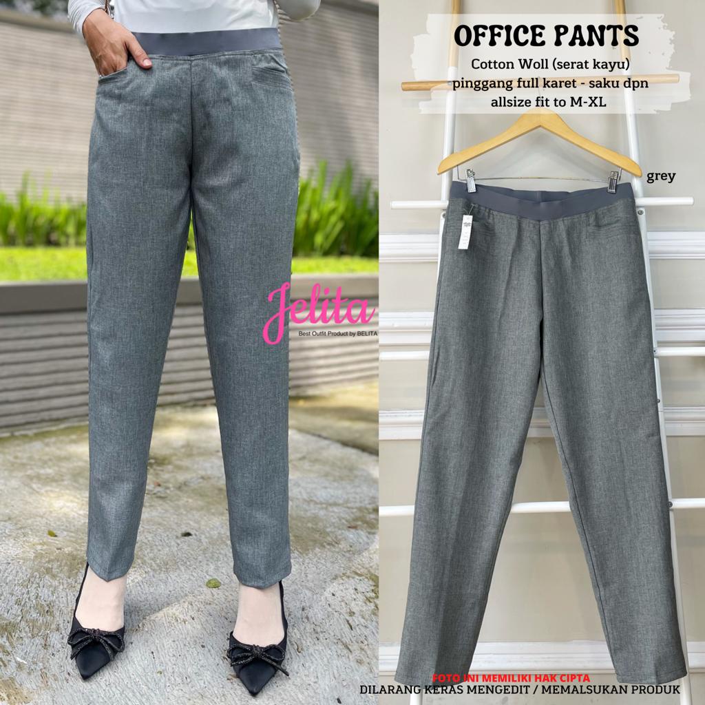 OFFICE PANTS / 13.7 / BAHAN KATUN WOLL (SERAT KAYU) / FULL KARET / ALLSIZE FIT M-XL / CELANA KANTOR WANITA / JELITA