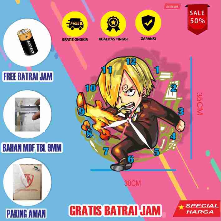 JAM DINDING ONE PIECE LOGO ANIME KARTUN KAYU UNIK TERBARU KEREN KARAKTER SANJI UCOK MURAH BESAR UKURAN JUMBO