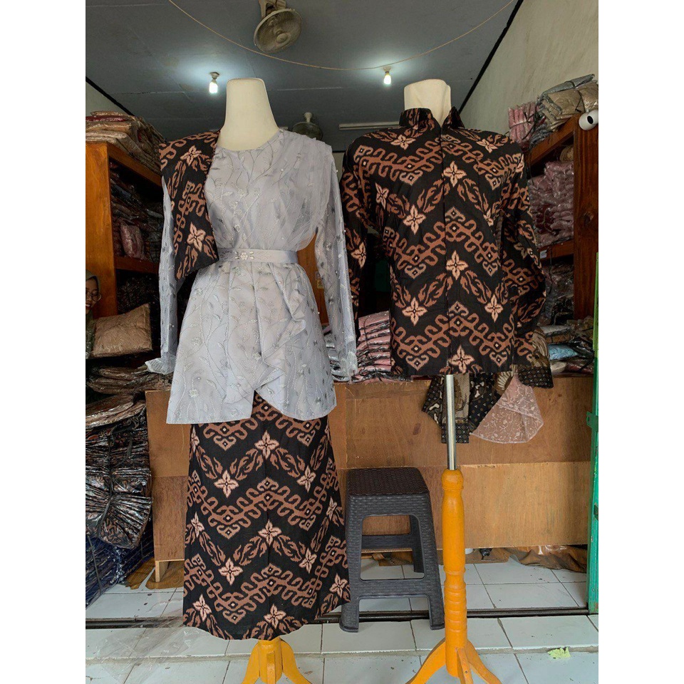 SHOPASHOP SOLO Batik Kebaya Couple Brokat Modern Nabella Aufa Kebaya Wisuda dan Kondangan Kebaya Couple Batik Prima Lengan Panjang Set Wanita Tille mutiara