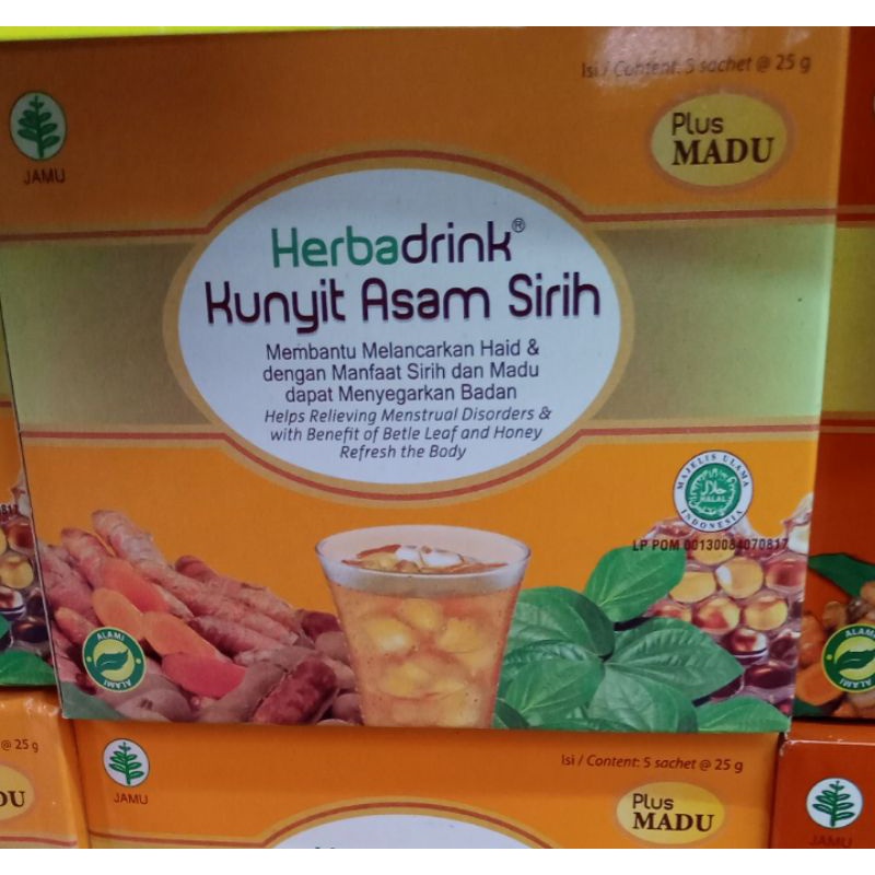 

herbadrink 5 sachet 25gr, kunyit asam sirih, beras kencur, sari jahe, kunyit asam