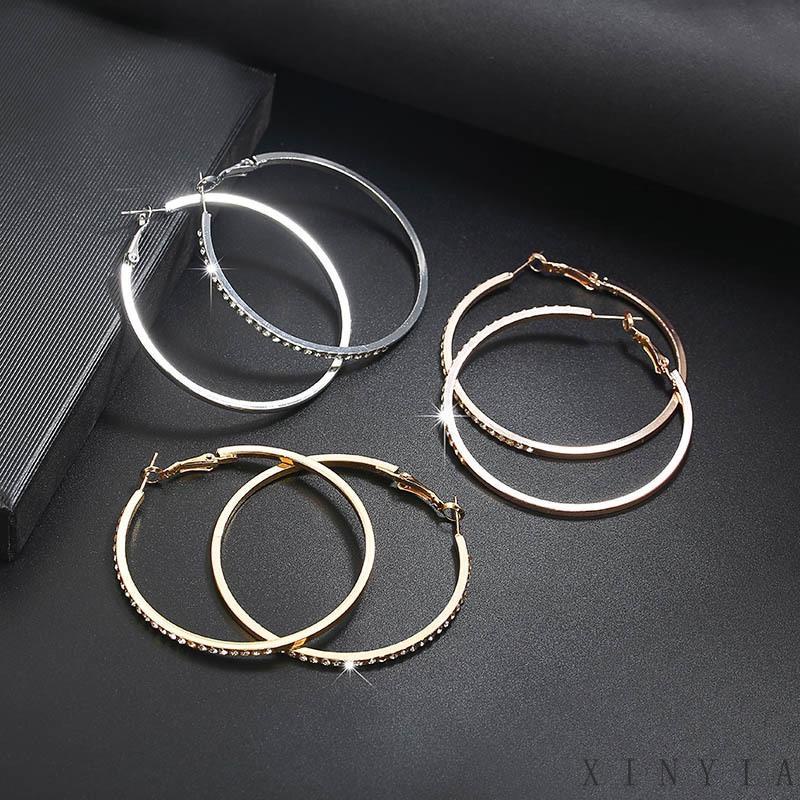 Anting Berlian Bentuk Geometris Bahan Alloy Gaya Retro