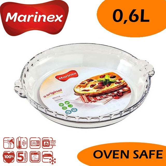 Marinex 6227 Loyang Kaca Pie Dish 0.6 L Small Flute Glass Pie Pan Oven