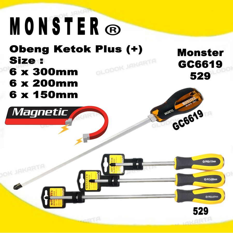 Obeng Plus Magnet Ketok 6mm MONSTER