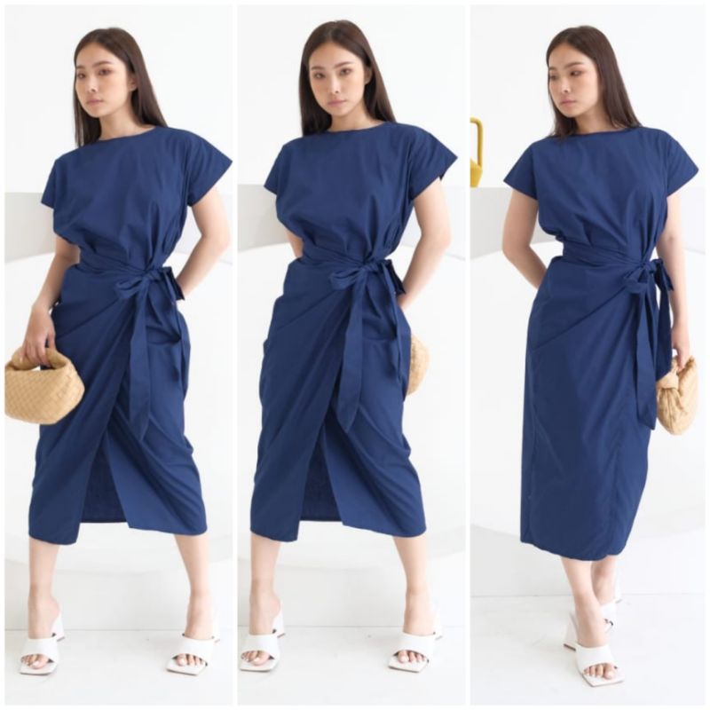 ❣️ SPECIAL PRICE ♡ PREMIUM ♡ ORIGINAL ! SNOWIE PLAIN APPRON WRAP SIDE TIED MIDI DRESS