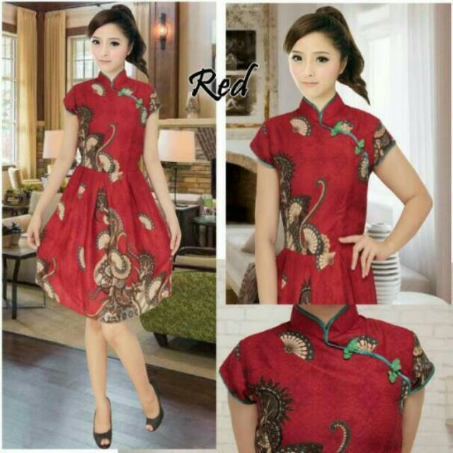 Dress Batik Sutra Shanghai Neck