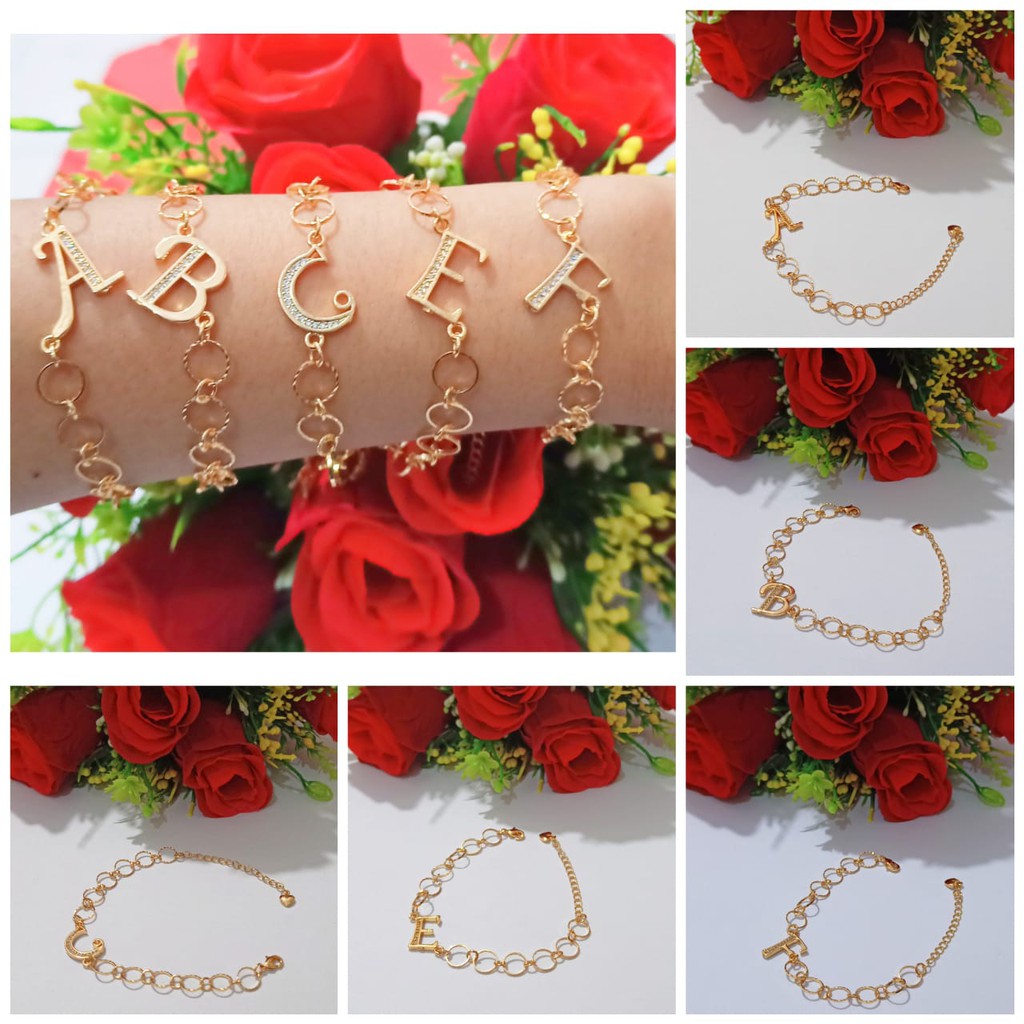 Gelang huruf Ininsial A-Z gold silver Chat Kami pilih huruf (COD)