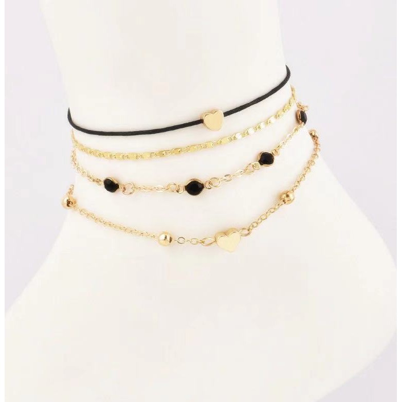 [Bayar Di Tempat]  4Pcs / Set Perhiasan Wanita Hati Gelang Kaki / Set Gelang Kaki Aksesoris Wanita
