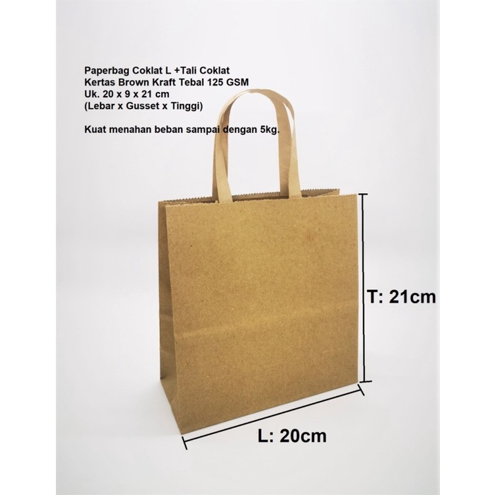 

Paperbag SOS L Coklat 20x9x21 cm + Tali Coklat Flat