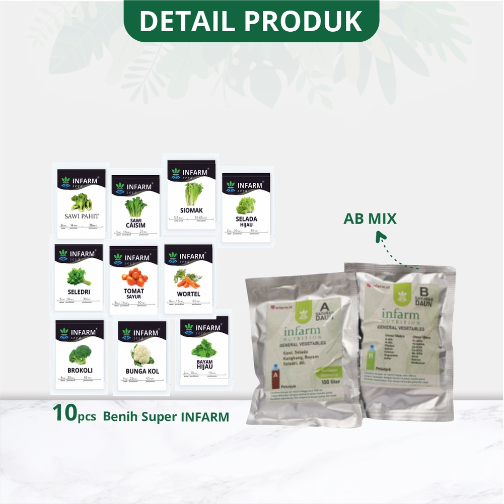 INFARM - Paket Benih Sayuran Super 10 Macam Benih Sayur dan Buah Bonus AB Mix Peralatan Berkebun-1
