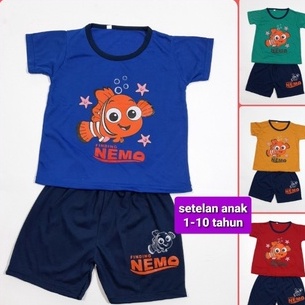 setelan kaos 1- 10 tahun anak laki laki PDK lengan pendek pakaian cowok motif ikan nemo ikan air taw