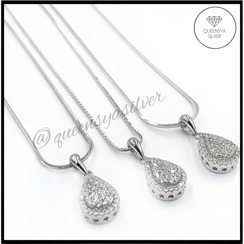 kalung Perak Wanita Silver Asli 925 Lapis Emas Putih || Kalung Flexi/Santa/Square Liontin Oval || Perhiasan Perak Asli