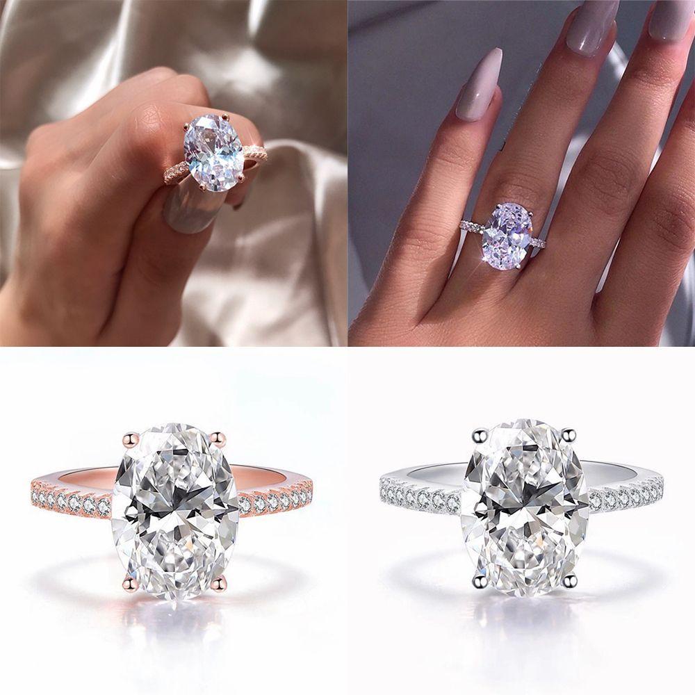 Lily Diamond Rings Mewah Perak Emas Oval Besar Solitaire Rings Wedding Bridal Rings