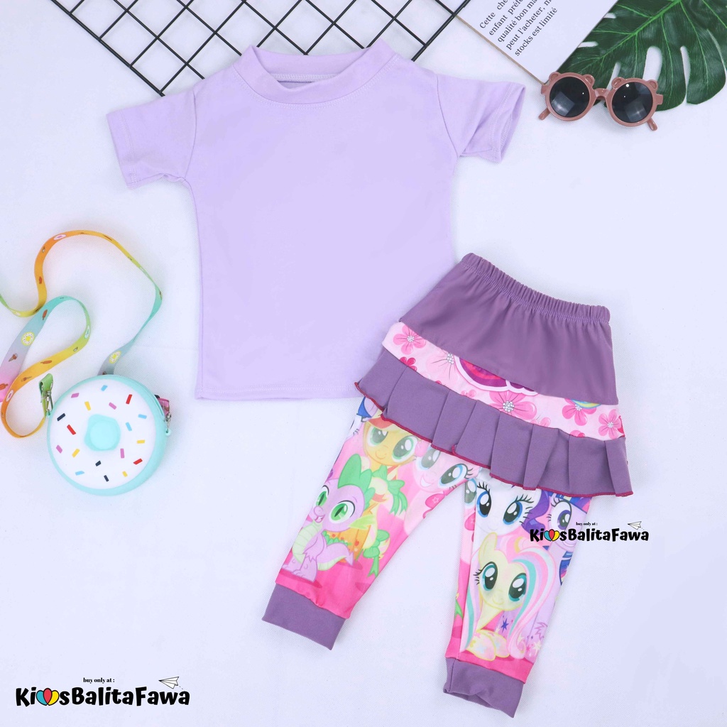 Setelan Zahra uk Bayi - 4 Tahun / Baju Anak Perempuan Celana Panjang Setelan Umbrella Pants Kaos Polos