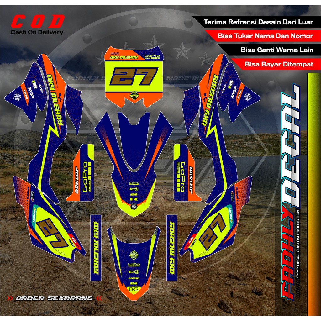 Decal KLX bf / g / Ekstreme biru kuning stabilo dan orange Keren Sticker Fullbody