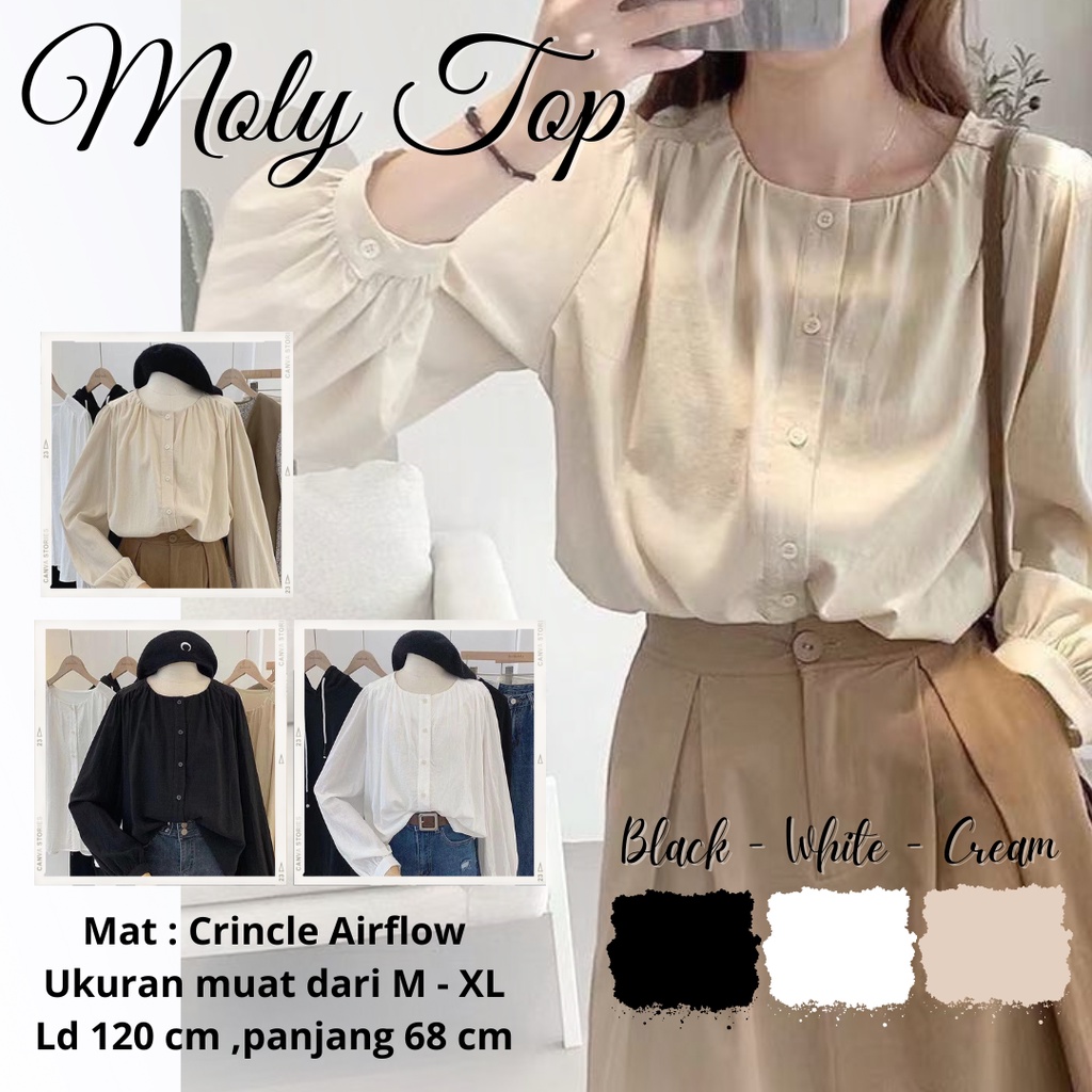 ATASAN KEMEJA WANITA - MOLY BLOUSE - BLOUSE KOREA - KEMAJA PUTIH