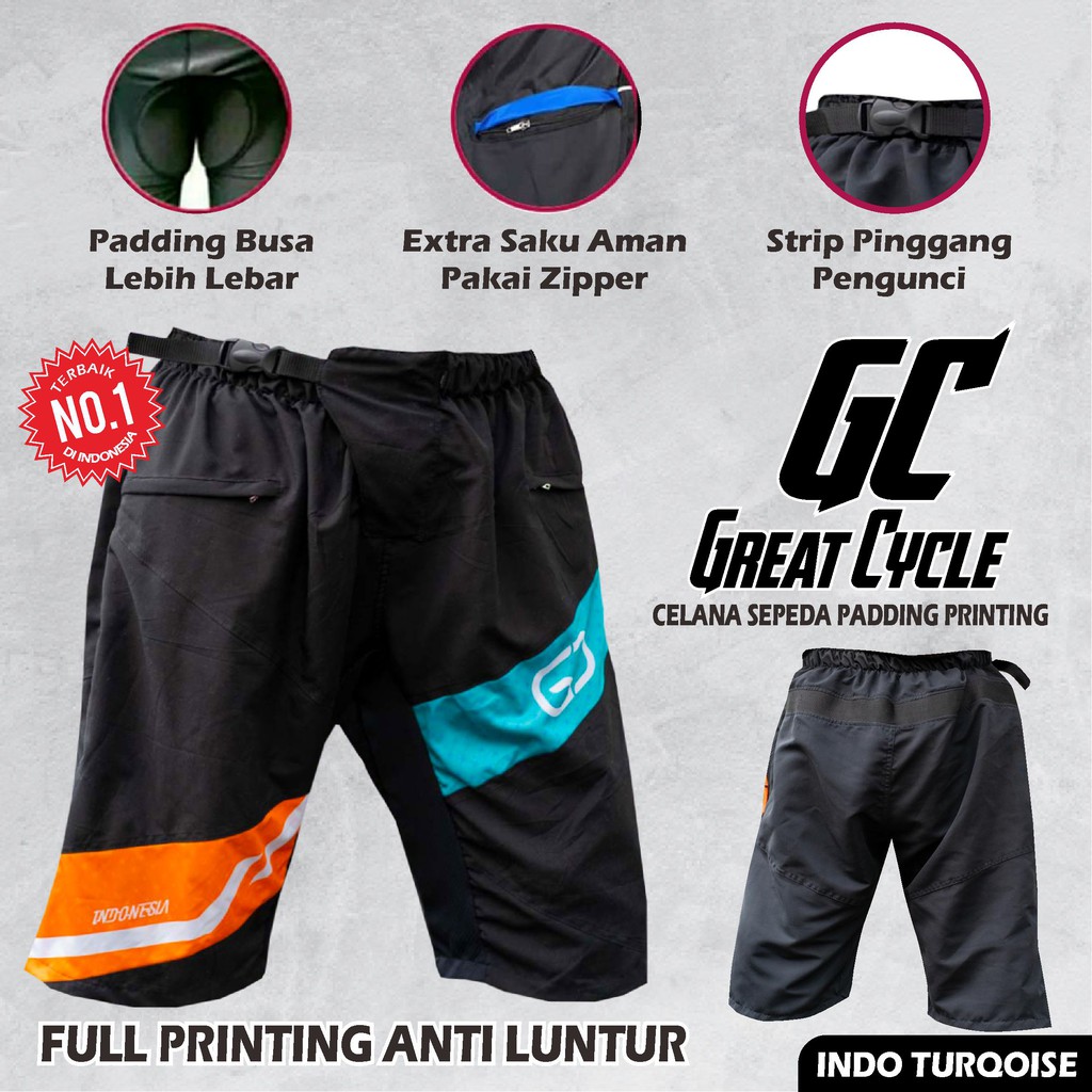 Celana Sepeda GC Non Padding Full Printing Anti Luntur Bahan Microfiber Padding Busa