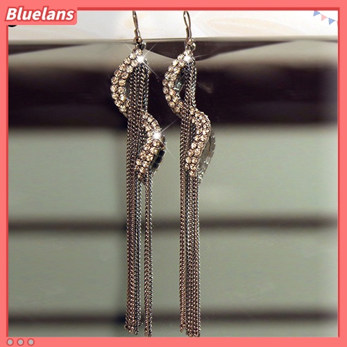 Bluelans Anting Kait Gantung Panjang Bentuk S Hias Berlian Imitasi Untuk Wanita
