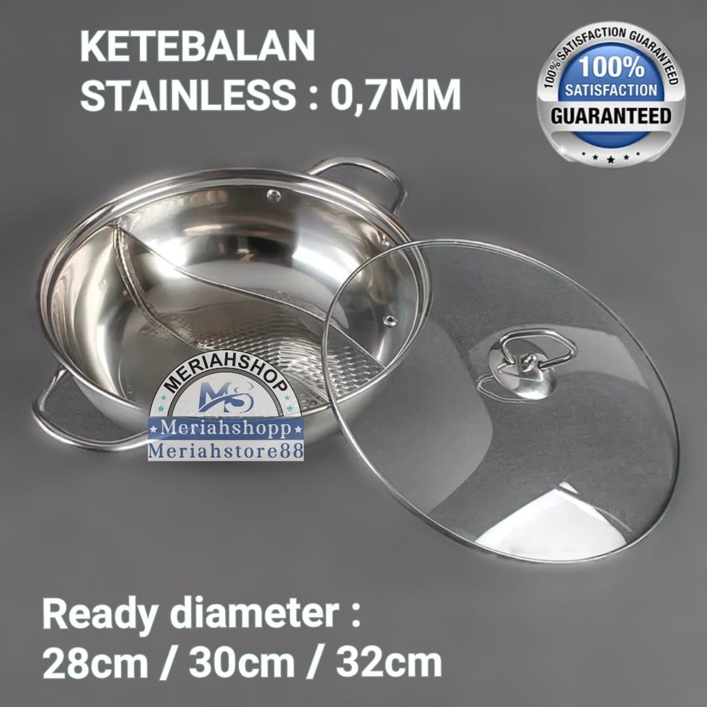 Panci Shabu Sangwo 304 Hotpot Bahan Tebal 0.7 mm Import Sekat 2 Stainless Hot Pot Sukiyaki
