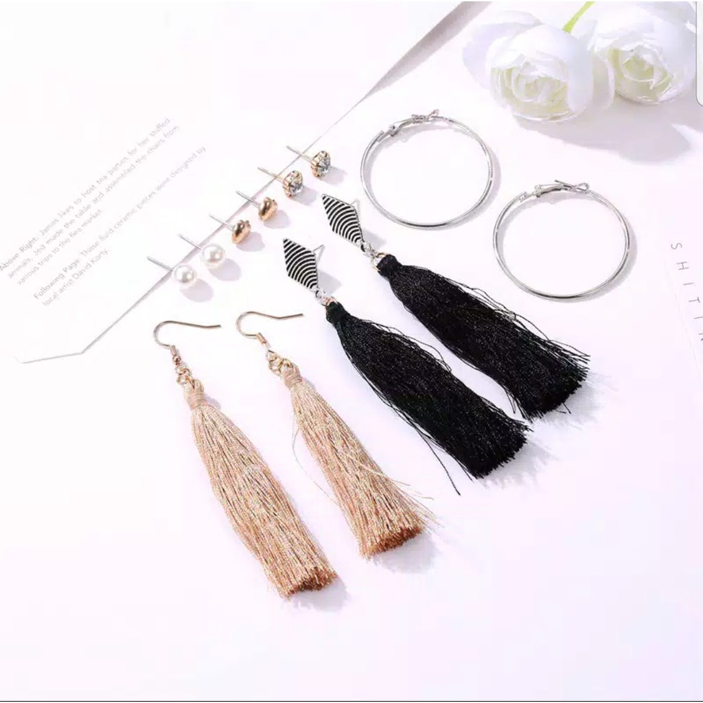 ANTING TUSUK SET / ANTING FASHION RETRO WANITA / ANTING KOREA ISI 6 PASANG