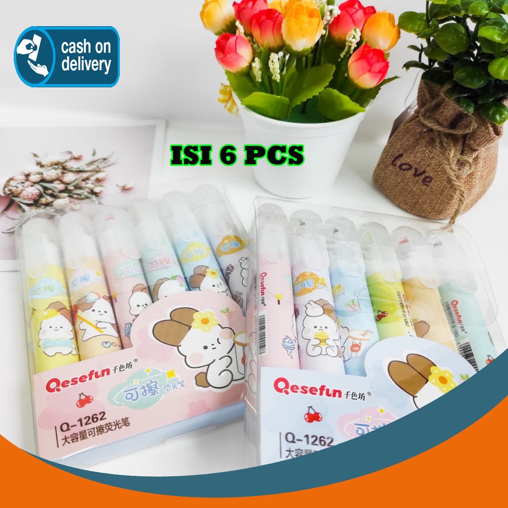 

HIGHLIGHTER QESEFUN Q-1262 GAMBAR KELINCI ERASEABLE 1 BOX ISI 6 PCS BISA DIHAPUS ALAT TULIS UNIK SPIDOL WARNA STABILO