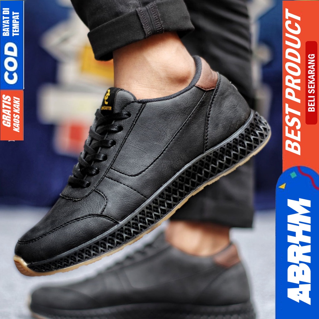 Sepatu Sneakers Pria Kasual Kulit Pu Kerja Santai Hitam Coklat JIMRUN ABRHM