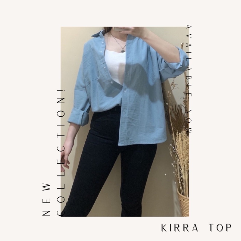 Kirra Top - Kemeja Wanita Bahan Rayon Crinkle Best Seller - BIG SIZE-Blue (Linen)