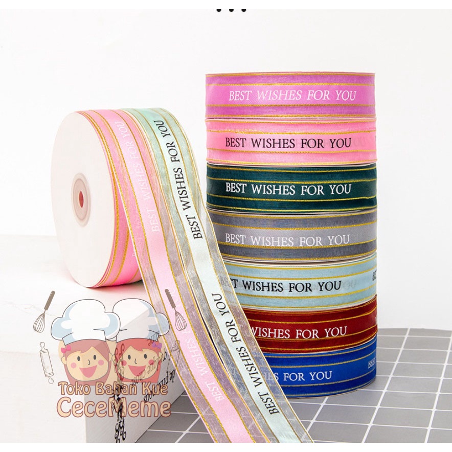 

Pita Kain Lace Kado Hadiah Kue Bunga Parcel BEST WISHES FOR YOU 2.5cm