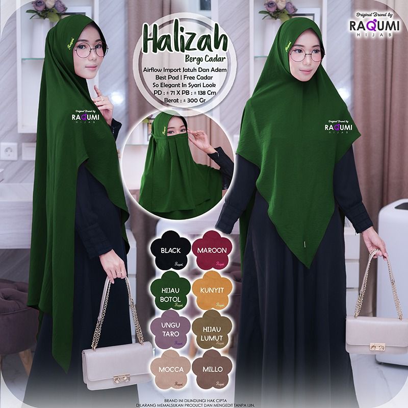 HALIZAH RAQUMI KHIMAR CADAR KHIMAR PESTA KHIMAR KONDANGAN KHIMAR SYARI