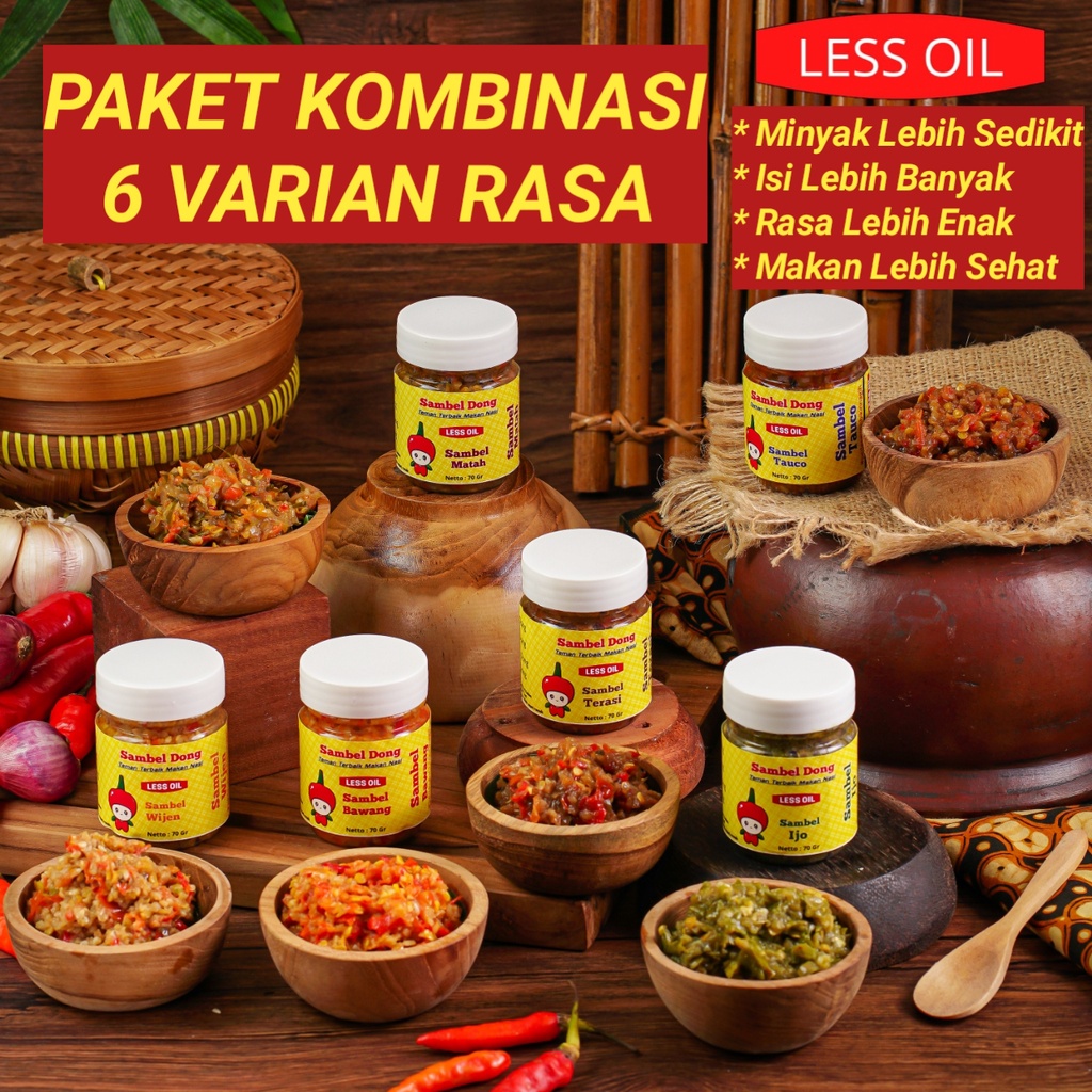 

Paket Kombinasi 6 Botol Kecil Homemade, Less Oil, Enak Kualitas Premium, Isi Sebotol Penuh, Minyak Sedikit, Pedas Gurih Bikin Nagih, by SAMBEL DONG