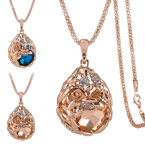 Hu Hu Hu Hu Hu Alat Bantu Pasang Kacamata♡ Kalung Rantai Panjang Dengan Liontin Bunga Mawar Aksen Berlian Imitasi Untuk Wanita