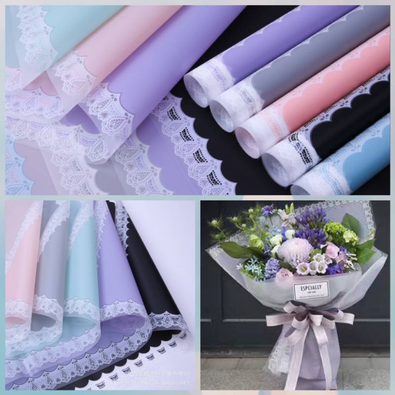 

1lembar Kertas Bouquet Lace Edge/ Kertas Buket Bunga Motif Renda /Flower Wrapping Paper Cellophane/ Korean Flower Cellophane /Buket Motif List Renda