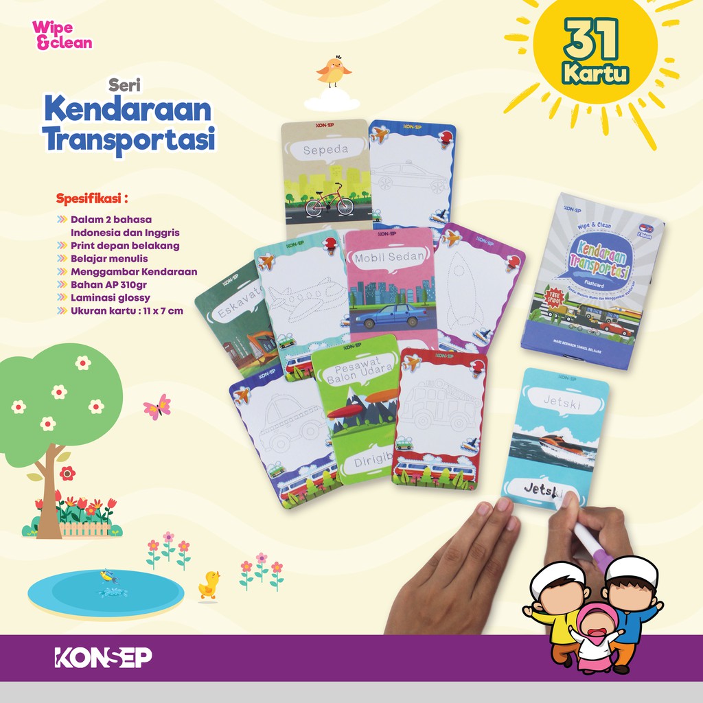[FREE SPIDOL] Konsep Flashcard Wipe and Clean Kendaraan Transportasi / Flash Card / Mainan Edukasi