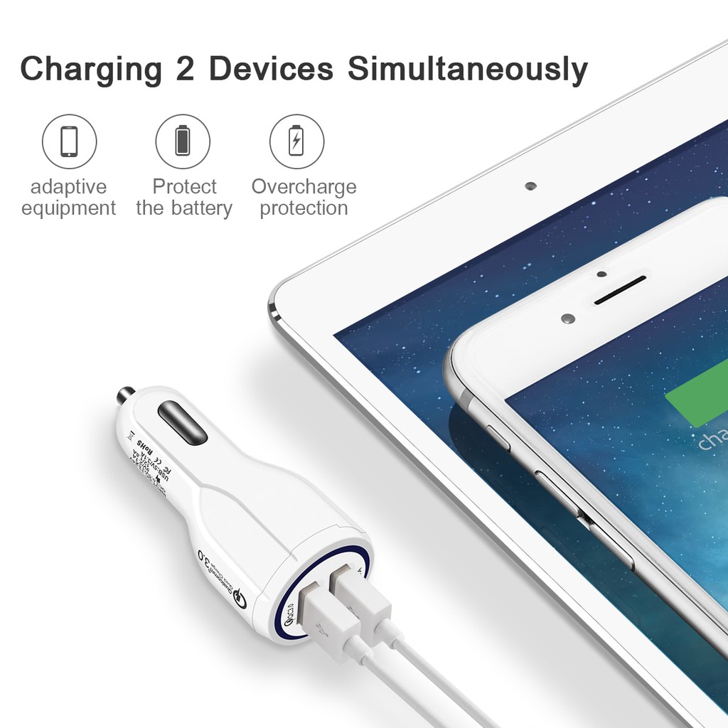 Qualcomm Quick Charge QC 3.0 Car Charger 6A 2 Port USB Fast Charger
