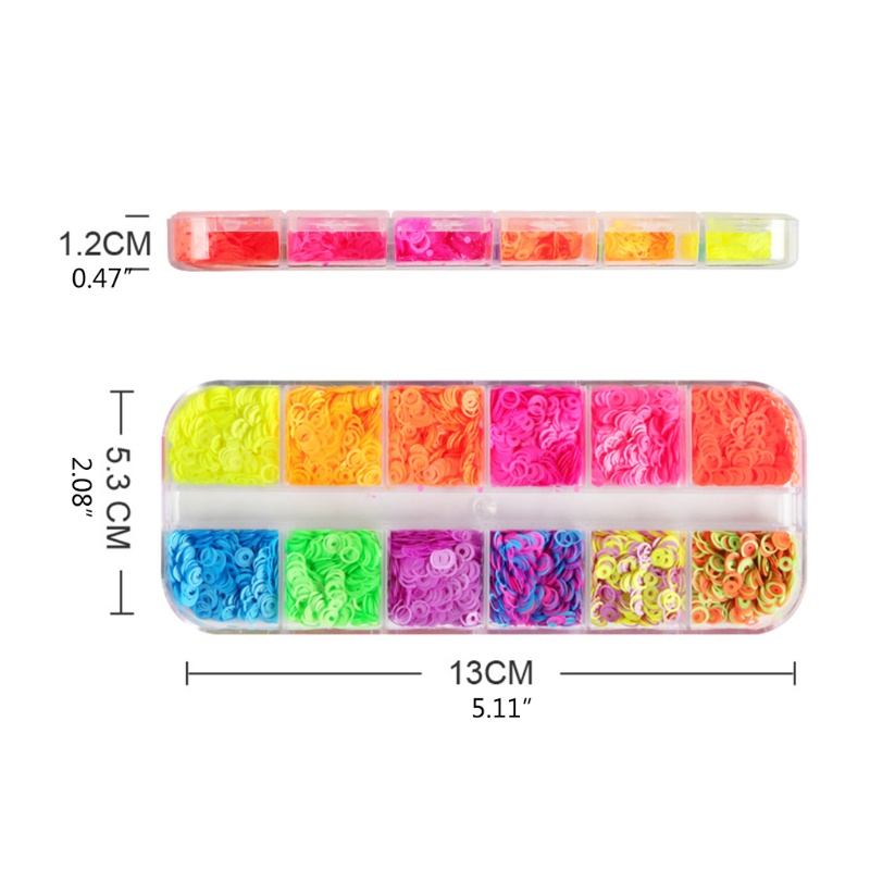 SIY  12 Grids/Box Fluorescent Bubble Sequins Epoxy Resin Glitter Filling Hollow Round Shape Slime Slices Neon Nail Art Flakes