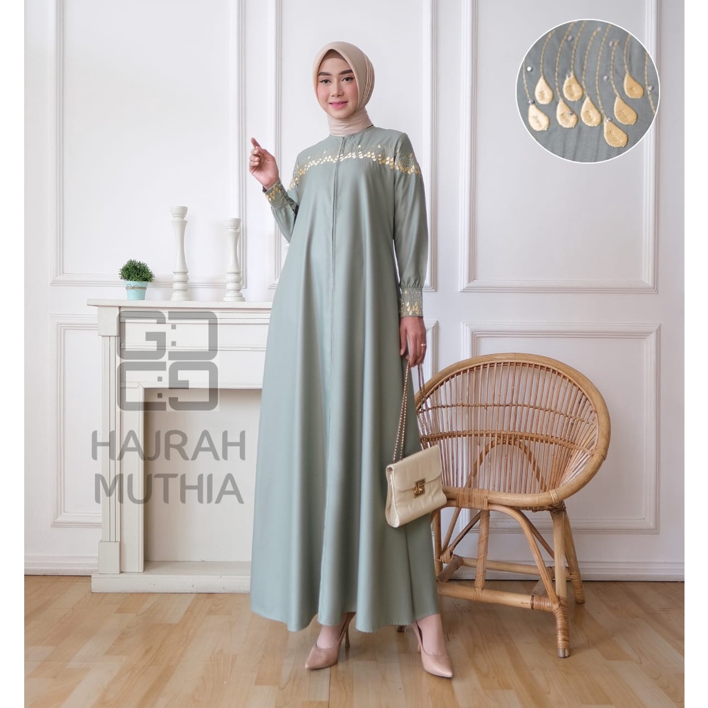 Mutia Collection / Gamis Bordir Hajrah Muthia Terbaru Katun Madina Toyobo Original Guzel Tanah Abang