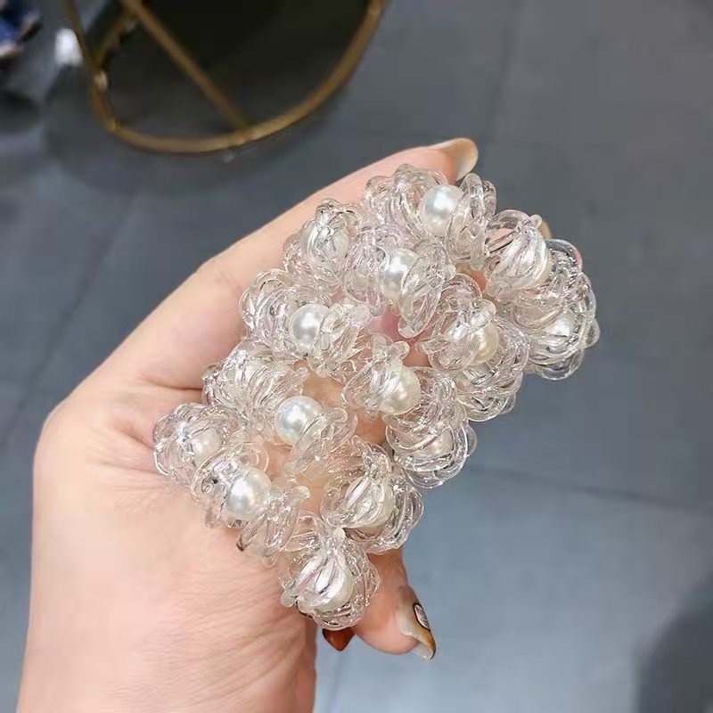 Jepit Rambut Model Kabel Telepon Transparan Dengan Mutiara Palsu Untuk Wanita