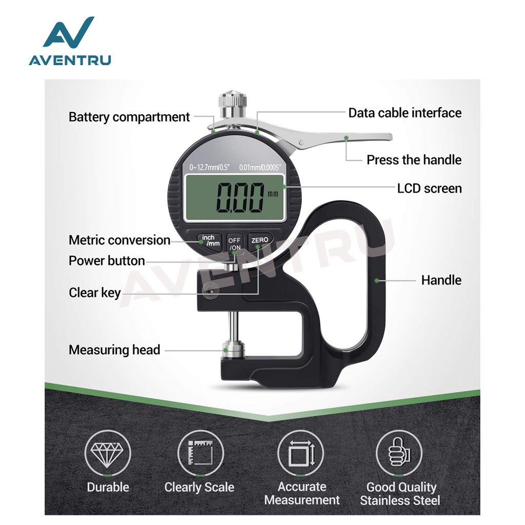 Thickness Gauge Digital/Alat Ukur Ketebalan Logam Plastik Kertas Kawat Kain Kulit