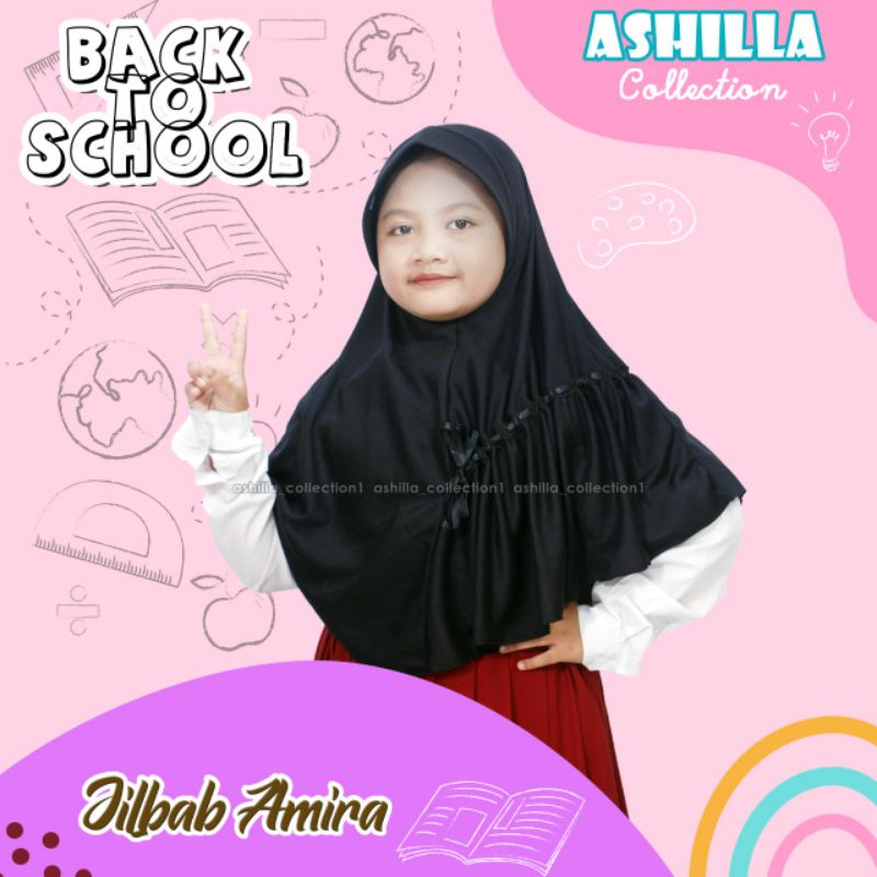 Kerudung Anak Sekolah TK,SD,SMP,SMA Model AMIRA Pita Serut Pinggir