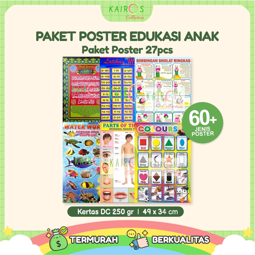 Poster Pendidikan Belajar Anak Isi 27 Pcs (Bonus 2 Poster Anak)