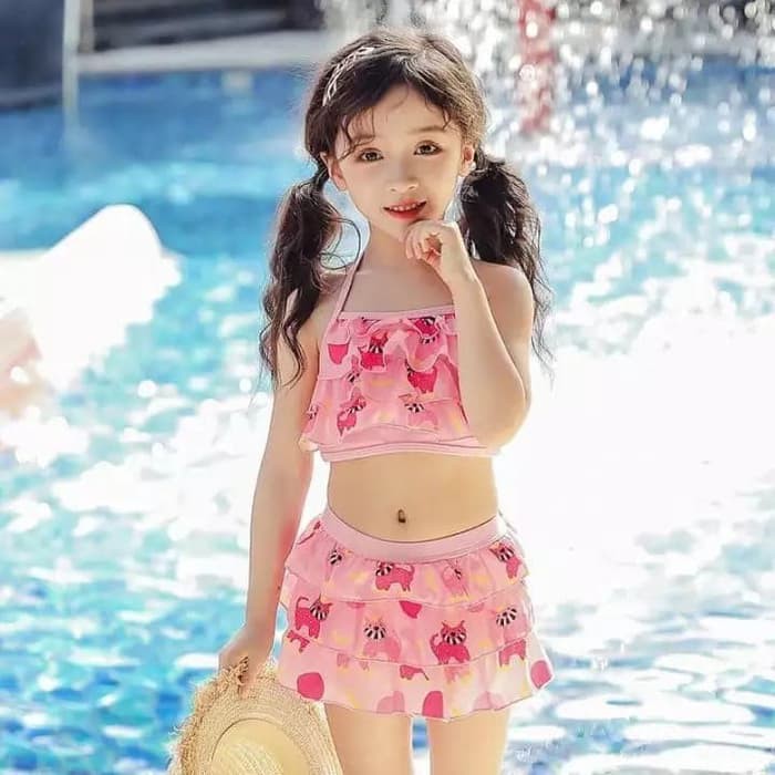 BAJU RENANG BIKINI Motif ANAK KUCING PINK / SET SWIM SUIT ANAK