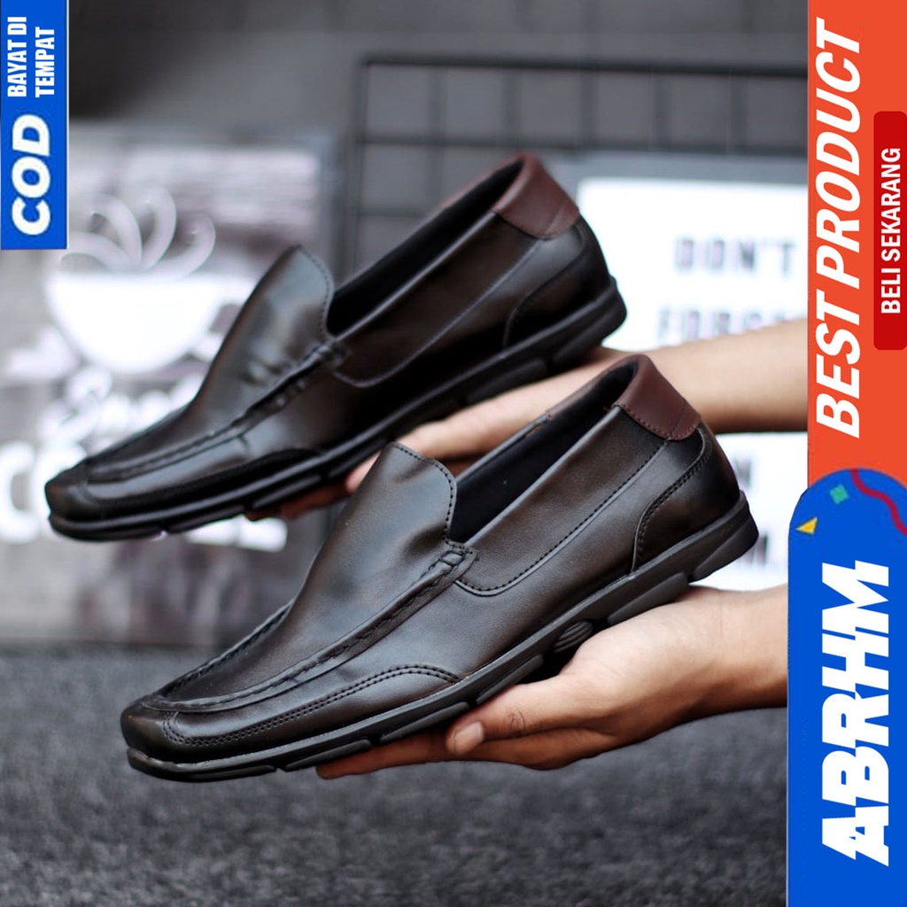 Sepatu Pantofel Hitam Kerja Formal Pria Abrhm Drain