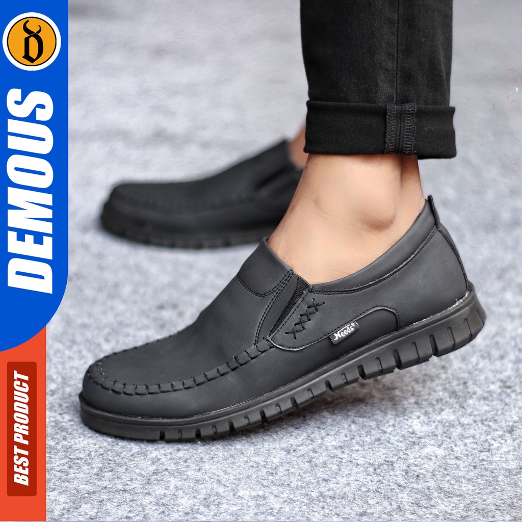 Sepatu Slip On Pria Sepatu Casual Pria Formal Kulit Pu Sepatu Pantofel Kerja Kantor Kuliah Kondangan Sepatu Slop Pria Sepatu Hitam Pria DEMOUS BLENA