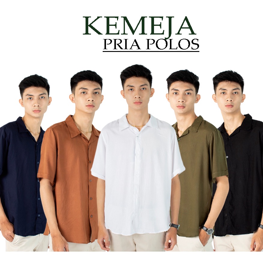 HIPNOP Rayon Polos  Kemeja Pria Polos Lengan Pendek