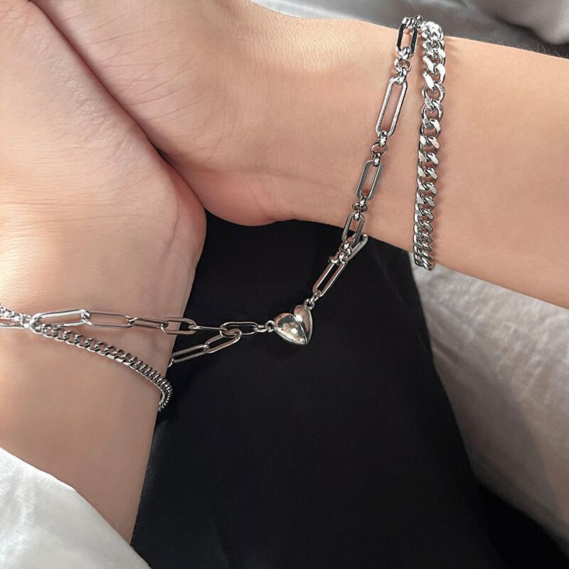 [Double Layer Heart Bells Pendants Couples Distance Matching Bracelets Necklaces] [Charm Chain Friendship Bracelet] [Jewellery]/Hot Sale