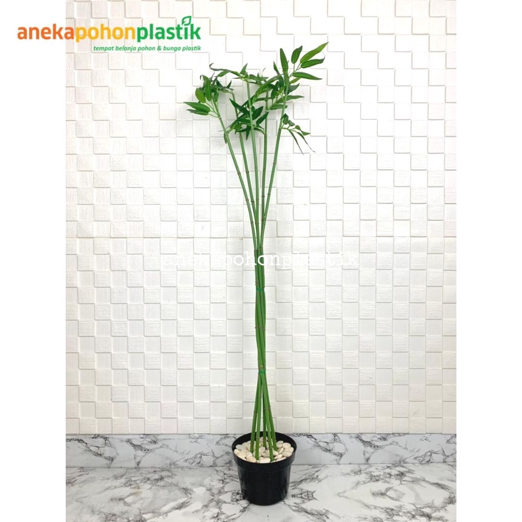 Tanaman Hias Daun Bambu Air Artificial Pot Dasar Hitam Dekorasi Rumah