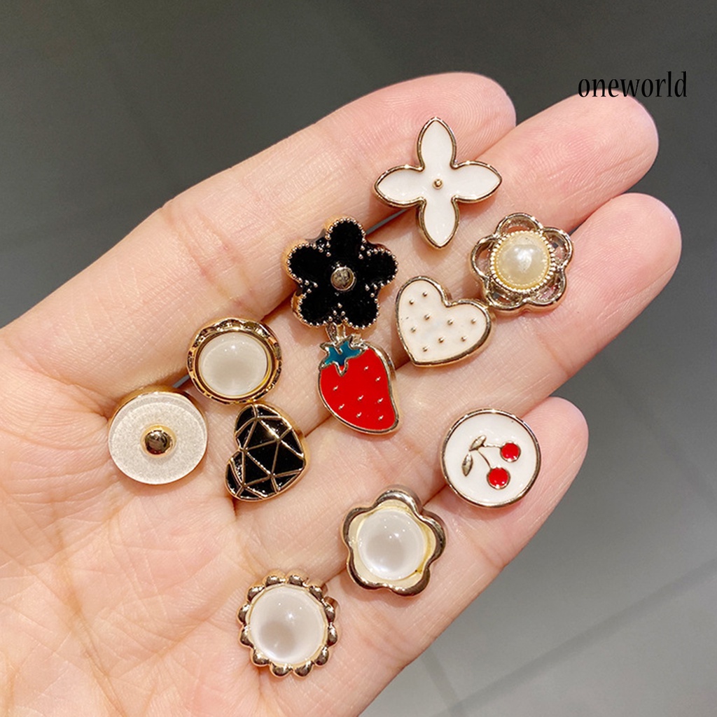 OW@ 10Pcs/Set Safety Brooch Buttons Fine Workmanship Round Faux Pearl Accessory Fashion Flower Cover up Button Pin Cap Decor